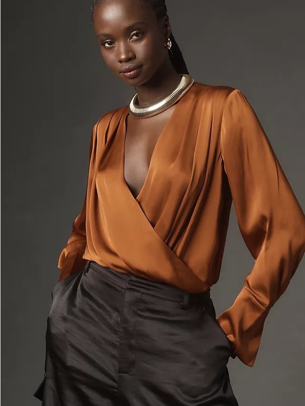 Favorite Daughter XS The Date Long Sleeve Blouse Bodysuit in cinnamon
